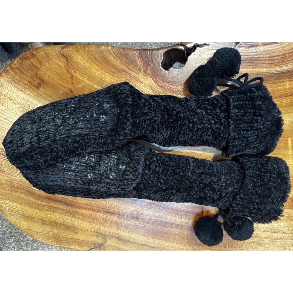 Jane & Bleecker Women's Black Chenille Slipper Socks Pom Pom, Non Slip, New